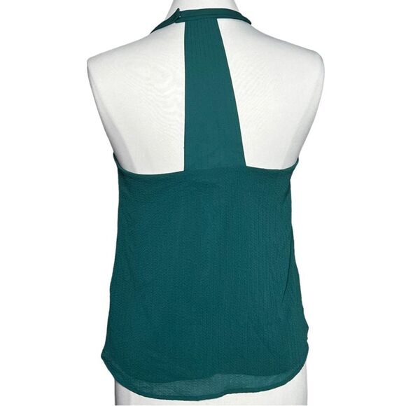 H&M LADIES High Neck Poly Chiffon T-Back Halter Tank Blouse Emerald Green - Picture 4 of 6
